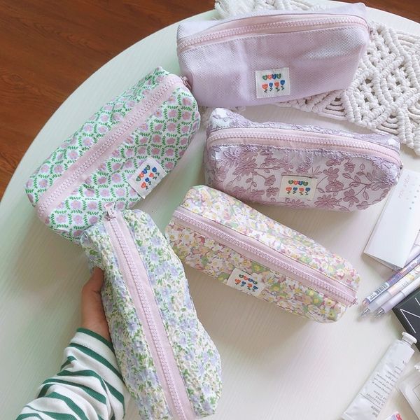 

cosmetic bags cases korean small floral for women mini cute makeup cotton fabric toiletry pencil case organizer pouch brushes 230421