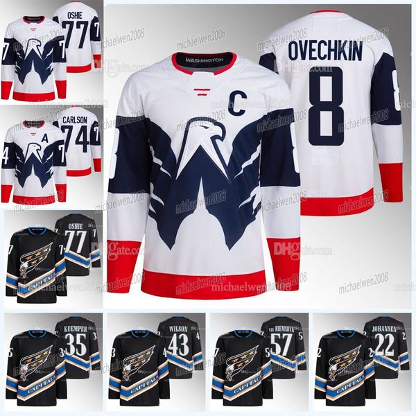 

8 alex ovechkin capitals jersey nicklas backstrom evgeny kuznetsov tom wilson john carlson trevor van riemsdyk t.j. oshie anthony mantha dar, Black;red