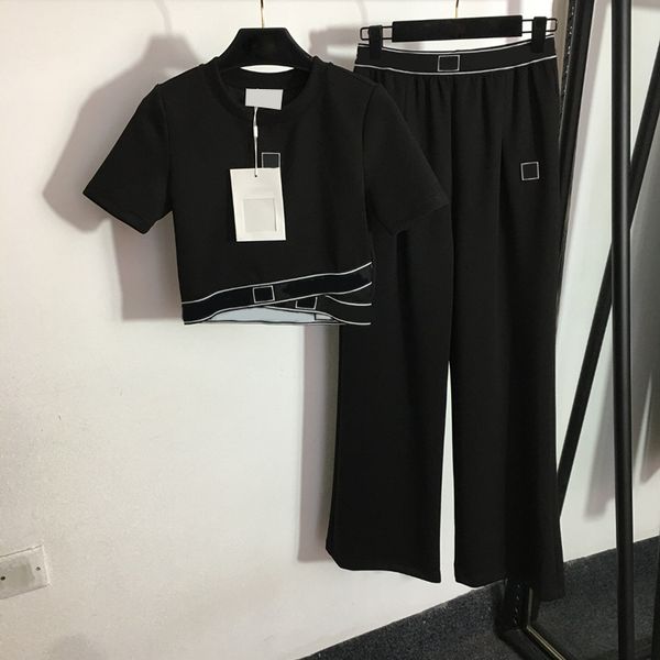 

women casual tracksuit ladies shirts pants letter print tracksuit summer cotton tracksuit elastic waist girls pants, Black