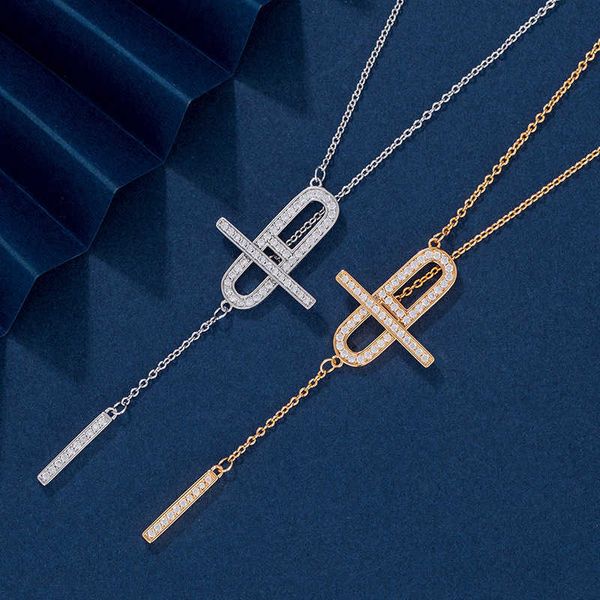 

original h family hollowed out pig nose necklace s925 sterling silver 8-line diamond inlaid light luxury simple tassel pendant temperament c, Black