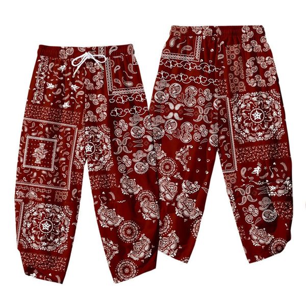 

pants ethnic style cashew printed thin japanese streetwea women men harem pants loose elastic waist cosplay trousers oversize 6xl, Black