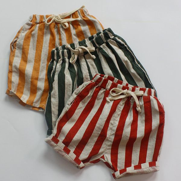 

shorts 1 6 yrs baby boys girls flax cotton stripe children korean japan style kids casual for summer 230420, Black
