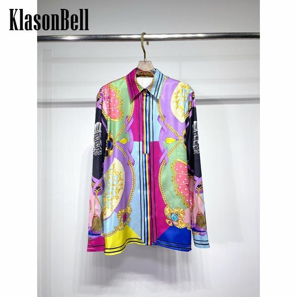 

shirts 8.12 klasonbell print pattern single breasted casual loose shirt women, White