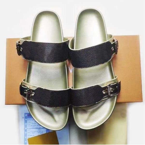 

big size designer sandals slippers slides mens summer flats shoes ladies beach effortlessly stylish slides 2 straps with adjusted gold buckl, Black