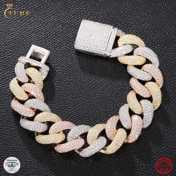 

men hip hop jewelry custom 20mm gold plated 925 sterling silver pass diamond tester vvs moissanite iced out cuban link bracelet