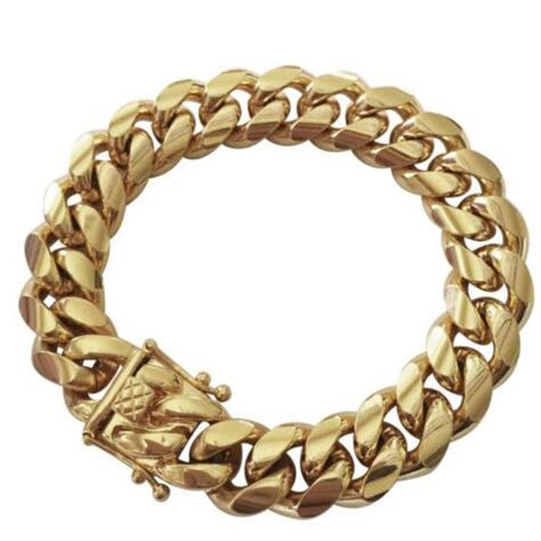 

men's miami cuban link bracelet 18k gold plated stainless steel 14mm2980, Black