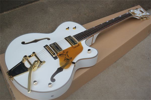 

white falcon jazz electric guitar g 6120 semi hollow body rosewood fingerboard korean imperial tuners gold sparkle binding golden hardware c