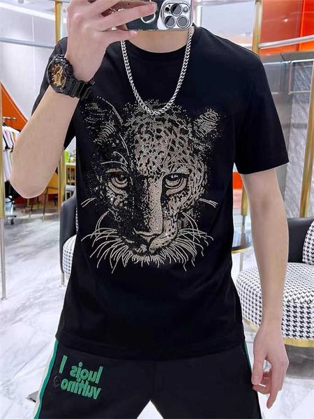 

xs-9xl british fashion brand t home heavy industry drill tiger off shoulder loose men's and women's short sleeve t-shirt plus fat, White;black