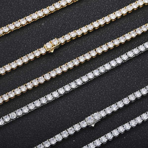 

nuoya hip hop 3/4/5mm iced out cz crystal clasp tennis chain clasp lab grown diamond tennis chain necklace, Silver