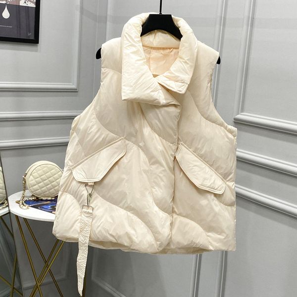 

parkas 2021 new ultra light down vest women loose vest windproof lightweight warm waistcoat female white duck down coat sleeveless, Black