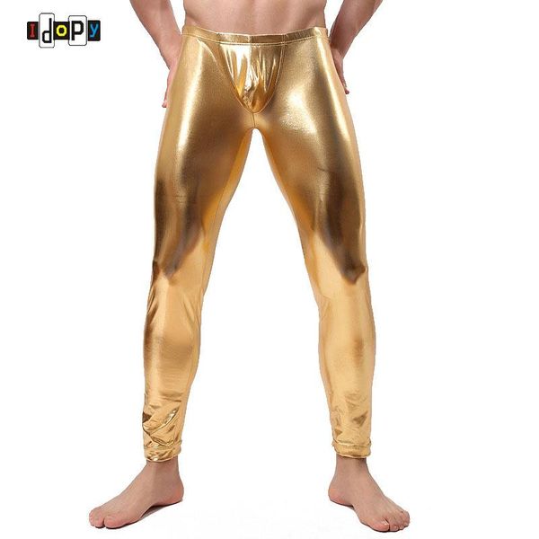 

pants fashion men's faux leather pvc trousers night club slim long pants stage performance gold silver blue leggings, Black