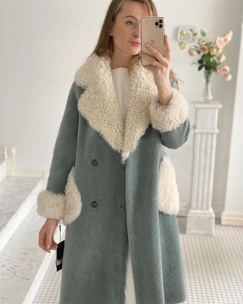 

fur women jacket female lady wool blends fox fur collar coats jackets long trench, Black