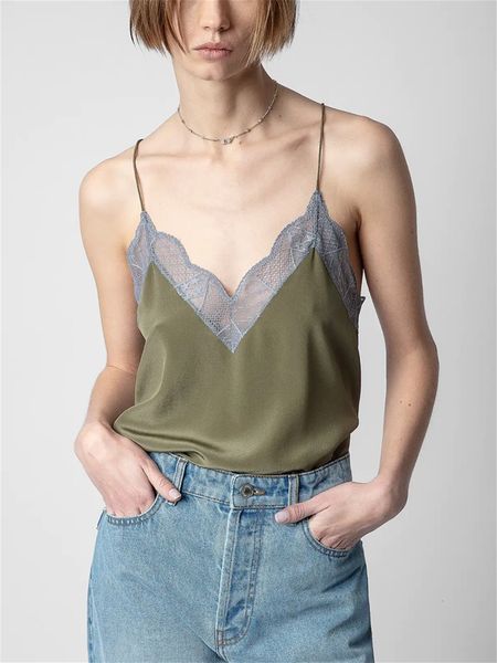 

camisoles tanks women's sleeveless camisole lace stitching v-neck summer classic temperament ladies sling 230421, Black;white