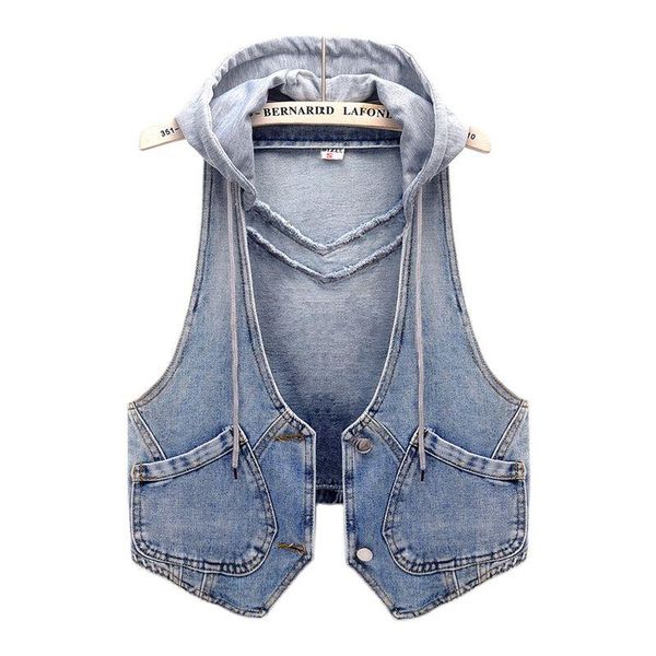 

vests summer fashion women's denim vest autumn sleeveless short coat korean style hooded loose vest jacket ladies vests waistcoat, Black;white