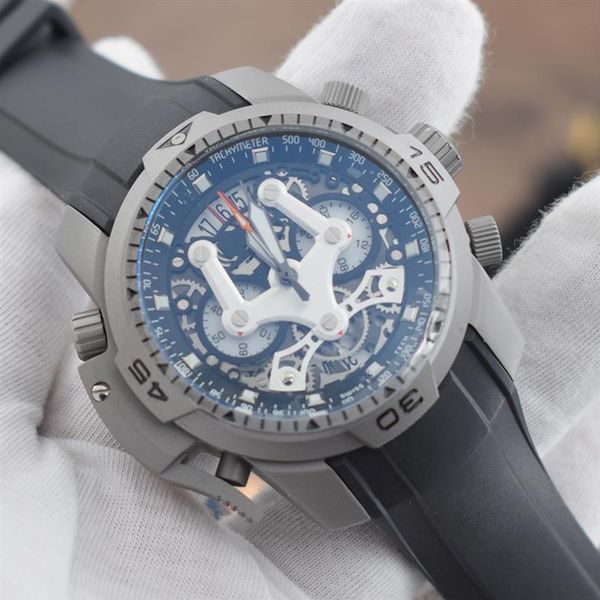 

mens watch skeleton dial quartz movement chronograph male rubber strap men watches gray steel case wristwatch relogio masculino348d, Slivery;brown