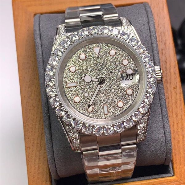

mens automatic mechanical luxury watch life waterproof stainless steel wristband 40mm bezel diamond fashion style unique ingenuity2691, Slivery;brown