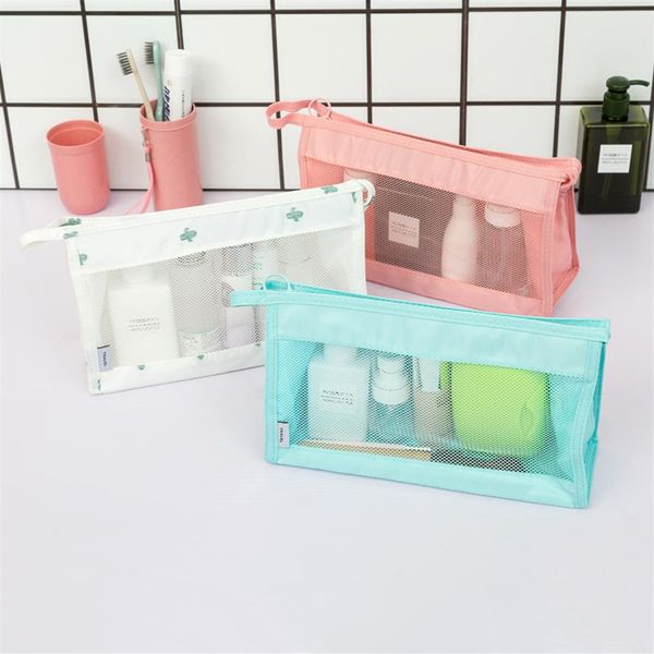 

female waterproof transparent mesh makeup bag wash bag 260l