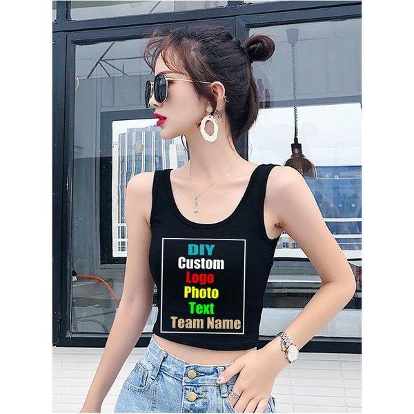 

tanks customize your picture vest women's inner short skinny summer sleeveless bottoming high waist crop top, Black;white