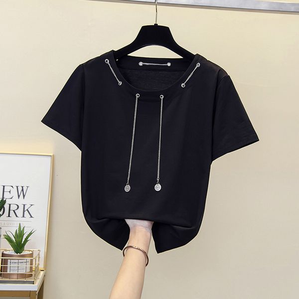

women's t-shirt xl-4xl tees t shirt women clothes black short sleeve t-shirt summer tee shirt cotton chain plus size 230421, White