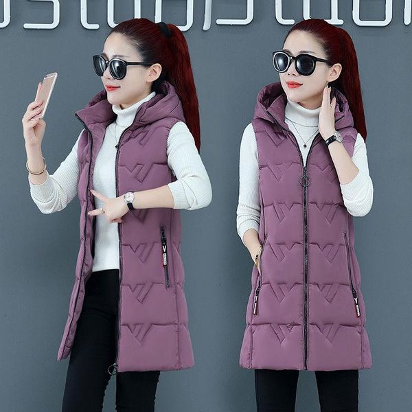 

vests autumn winter hooded vest down jacket female parkas slim sleeveless coat thicken long casual zipper outwear women's waistcoats, Black;white
