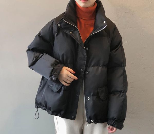 

leather 2021 new winter stand collar cottonpadded coat women loose thickened cottonpadded coat m90164, Black