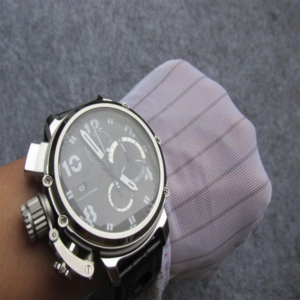 

51mm big guy men watch limited edition diver u-51 u51 quartz chronograph working chrono racing swristwatch italy watches water3014, Slivery;brown