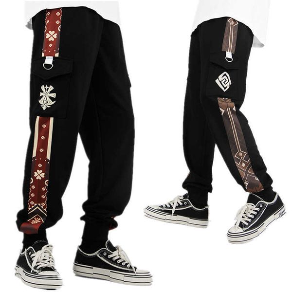 

men's pants anime genshin impact klee zhongli hu tao xiao kaedehara kazuha cosplay comes joggers trousers sport gym pants tracksuit gif, Black
