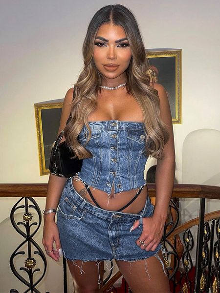 

womens tshirt kliou solid denim pocket design button vest women casual bare midriff wrapped chest sleeveless crop ladies streetwear tanks 2, White