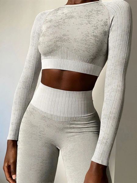 

new fashion yoga outfits rid seamless yoga set women 2pcs two piece long sleeve crop t-shirt leggings outfit clothes gym wear fitness su, White;red