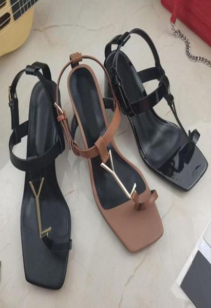 

summer high heeled sandals party fashion 100 leather women work shoe designer heels lady metal belt buckle thick heel black 2387172