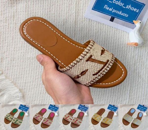 

weave slippers retro embroidery summer luxurys slippers women leisure flat bottom sandal indoor outdoor comfortable letters logo b8306992, Black
