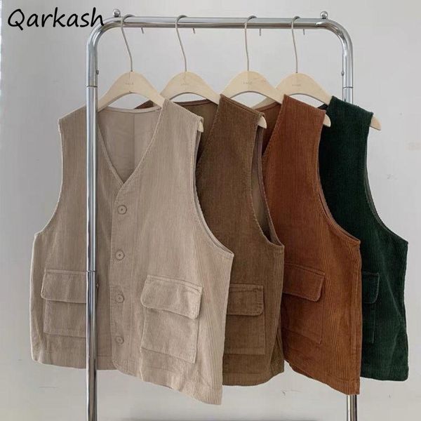 

vests women cargo vests vintage japanese style couple bf buttons outwear pockets vneck corduroy waistcoat morigirl allmatch clothes, Black;white