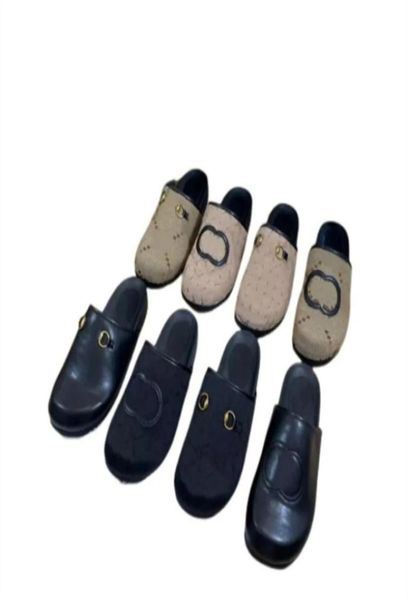 

designer slippers luxury brand letter muller shoes matal buckle scuffs outdoor beach el baotou round toe nonslip fashion men4460668, Black