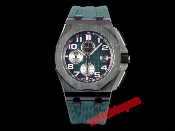 

2023new rs 26405 44mm montre de luxe diameter 3126 chronograph movement sapphire glass mirrored ceramic forged ring natural rubber strap men, Slivery;brown