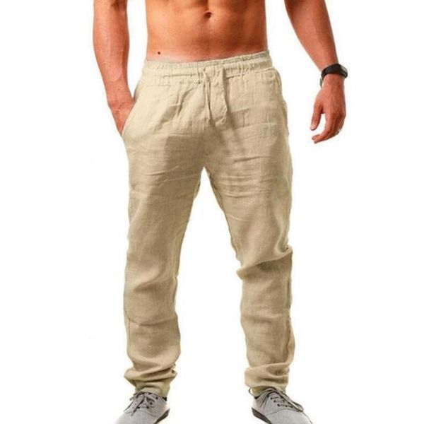 

pants 2021 new men's cotton linen pants male summer autumn breathable solid color linen trousers fitness sweatpants streetwear s4xl, Black