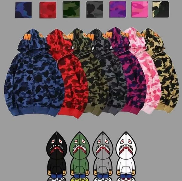 

mens designer hoodies full zip up shark hoodies for woman black camouflage jacket blue hoody hooded sweatshirt man womens sweater tech fleec