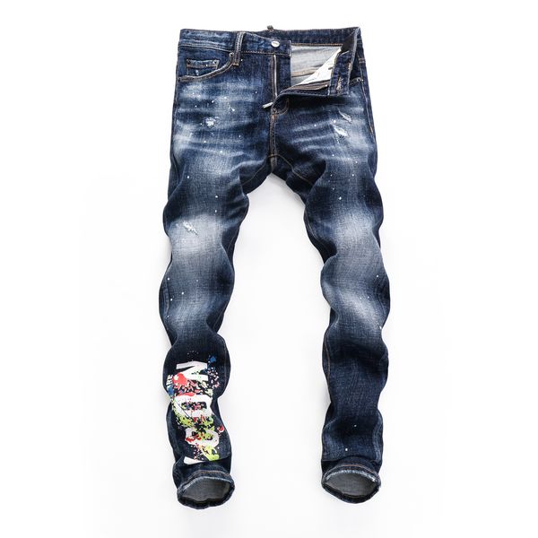 

dsq phantom turtle men's jeans mens italian designer jeans skinny ripped cool guy causal hole denim fashion brand fit jeans men washed, Blue