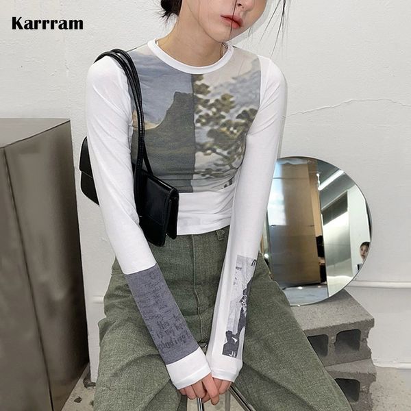 

women's t-shirt karrram korean fashion graphic t shirts grunge japanese harajuku printed t-shirt kpop chic designer clothes vintage str, White