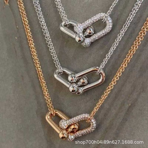

designer 925 sterling silver tiffay horseshoe clasp u-shaped cross necklace female korean version diamond interlocking clavicle chain pendan, Golden;silver