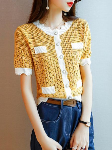

t-shirt bobokateer women 2022 vintage contrast color knit tee shirt femme fitted faux pearl buttones tshirt woman summer clothes, White