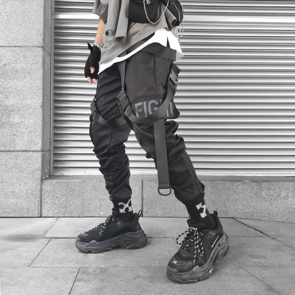 

pants stylish sway streetwear men pants stacked sweatpants pockets hip hop cargo men's clothing harajuku fashion joggers trousers, Black