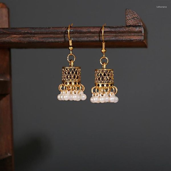 

dangle earrings vintage boho gypsy small gold color bells drop women orecchini jewelry pearl tassel ladies retro jhumka286m, Silver