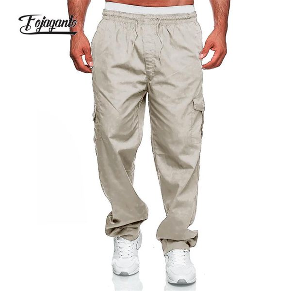 

pants fojaganto men's casual four seasons pants multipocket loose overalls trousers fashion solid color straight pants men, Black