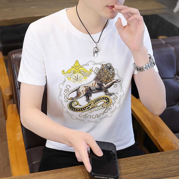 

home summer men's round neck short sleeve t-shirt casual versatile article), White;black