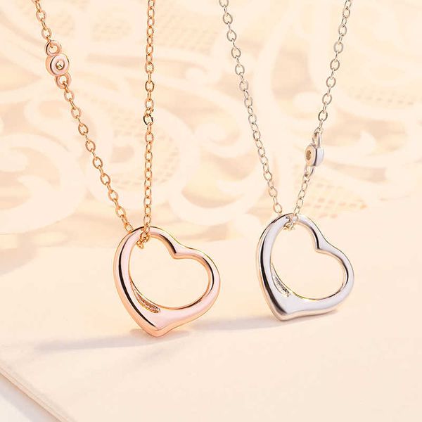 

tiffy ni s925 sterling silver plated 18k rose gold heart shaped pendant love necklace, Black