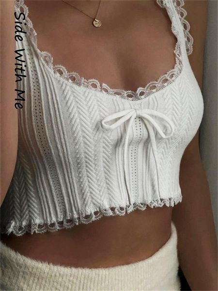 

tanks side with me 2022 summer lace cropped corset women tank party elegant casual bandage tube patchwork women's tanks, Black;white