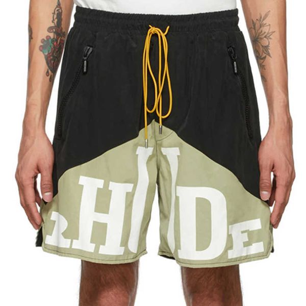 

designer clothing short casual rhude letter printing high street tide brand two-color splicing drawstring shorts men women couples joggers s, White;black