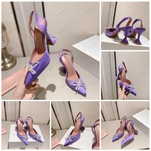 

amina muaddi dress shoes sandals satin pointed slingbacks bowtie pumps crystal-sunflower high heeled shoe women's luxury designer party, Black