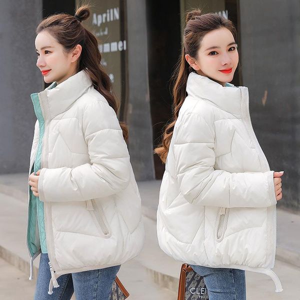 

leather 2021 new women jacket winter jacket parkas female korean loose stand collar warm cotton padded parka coat female overcoat, Black