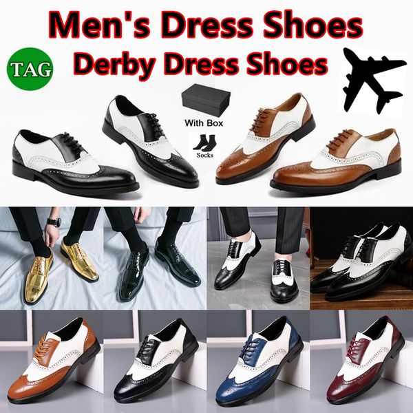 

with box men dress shoes oxford shoes formal dress shoes for men business derby shoes leather wingtip men oxfords business men shoes size 38, Black